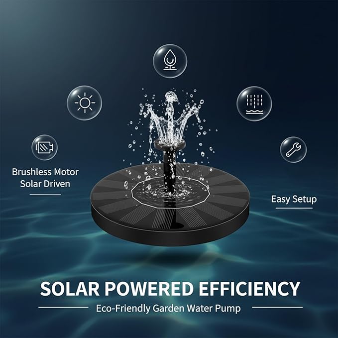 Solar Fountain for Bird Bath: Solar Powered Water Fountain with 6 Nozzles - Mini Fountains Pump for Garden, Pond, Pool, and Outdoor (2, 5.1")