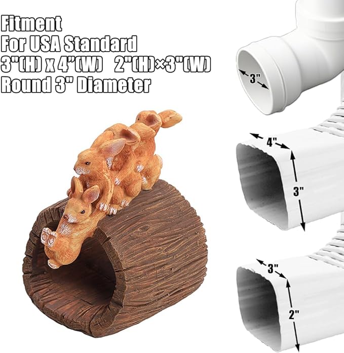 Rain Gutter Downspout Extension, Rabbit Garden Statue Splash Block for 3''x4'' French Drain Pipe, Resin Diverter Extender Guards, Water Catcher Adapter Flexible Drainage, Yard Decoration for Summer.