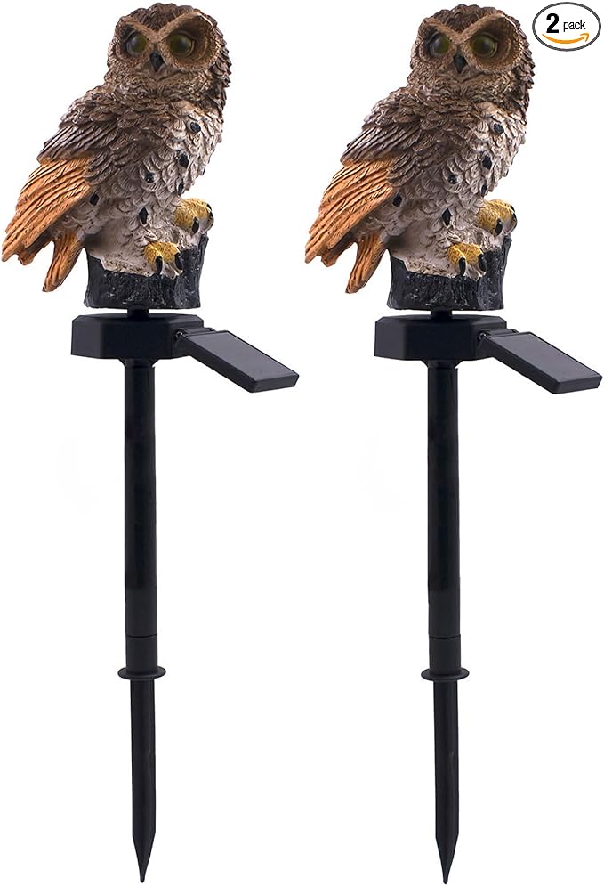 2 Packs Outdoor LED Owl Ground Plug-in Lawn Lamps, Solar Garden Stake Light, Courtyard Ground Solar Energy Decoration Landscape Lights (2 Qwl Lamp Brown)