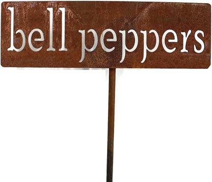Classic Metal Garden Markers 19 Inches Tall (bell peppers, Naturally Rusted)