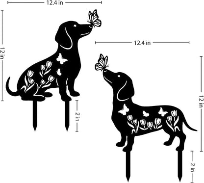 Dachshund Metal Decorative Garden Stakes for Memorial Yard Art, Lawn Ornaments,Outside, Patio, Outdoor Decor, Garden Decorations 2 PCS