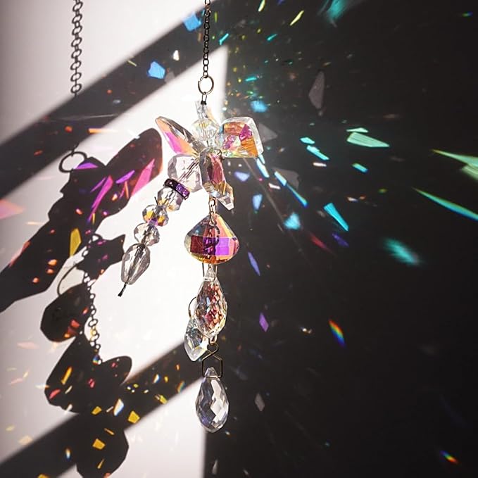 Dragonfly Crystal Suncatcher for Window Hanging - AB Colored Prism Rainbow Maker Ornament for Home Patio Garden Car Decor