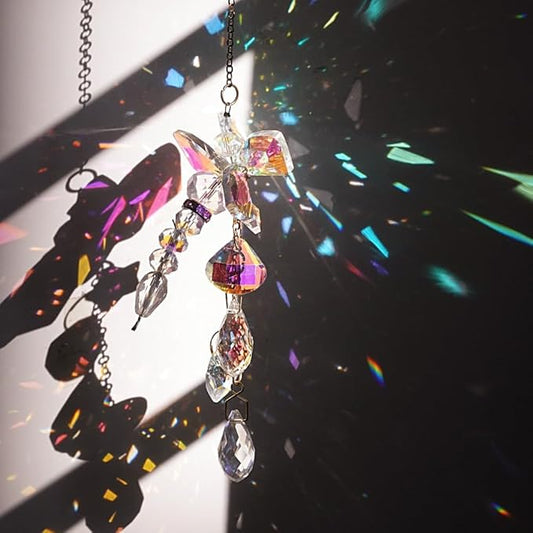 Dragonfly Crystal Suncatcher for Window Hanging - AB Colored Prism Rainbow Maker Ornament for Home Patio Garden Car Decor
