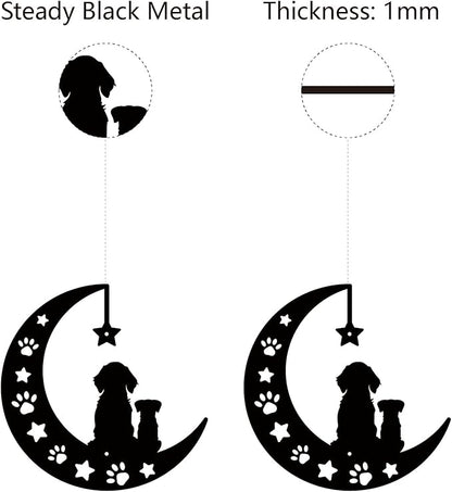 CREATCABIN Metal Moon Wall Decor Black Dog Wall Art Silhouette Pet Paw Print Minimalist Wall Sculpture Statues Hanging Decoration for Farmhouse Garden Balcony Ornament Dog Lovers Gift 11.8 x 11.8 Inch