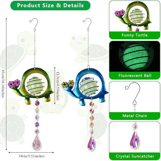 Garden Suncatcher,2 Pack Turtle Suncatchers with Crystal,Metal Sun Catchers Indoor Window Ornament for Outdoor Indoor Home Garden Decoration