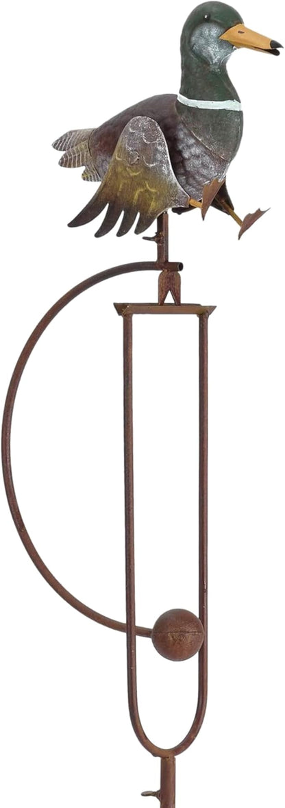 Metal Bird Garden Rocking Stakes with Dual Motion (Mallard Duck)
