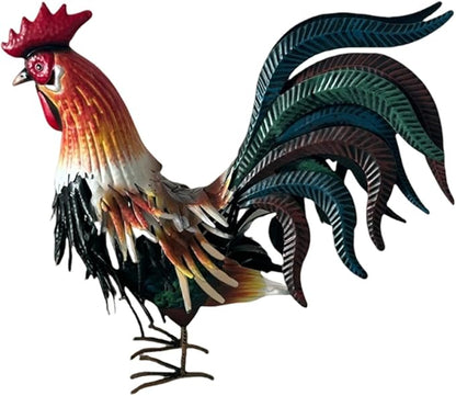 Fenteer Metal Decor Farm Animal Figurine Outdoor Garden Statue Landscape Chicken Sculpture Iron Crafts for Home, Orange