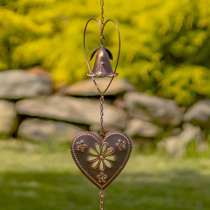Zaer Ltd. Ornate Hanging Rain Chains (Bronze Finish, Hearts)