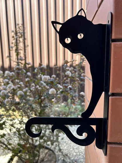Iron Plant Hangers Hooks for Outdoor -10inch Hanging Plants Flower Fern Pots Lantern Bird Feeder Wind Chimes for Porch Garden Farmhouse (The cat Hiding in The Dark)