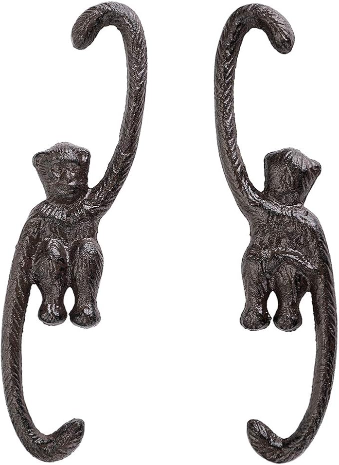 OwnMy Set of 4 Heavy Duty Cast Iron S Monkey Hooks - 8 Inch Decorative Metal Hanging Hooks S Shaped Hanging Brackets for Garden, Indoor Outdoor Home Decor