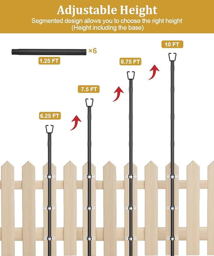 2 Pack 10FT String Light Poles for Outdoor Decor, Sturdy Light Pole with Fence Brackets, Adjustable Metal Posts for Outside Patio, Backyard, Deck, Garden, Party, Wedding