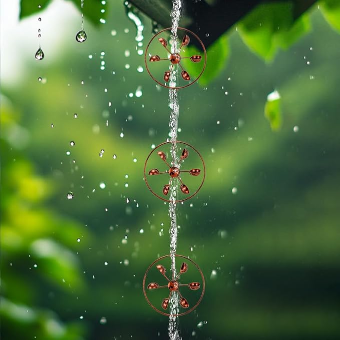 dreamysoul Rain Chains with Spinner Cups, Copper Creative Rain Catcher Chains for Gutters Downspout, Unique Rain Chain for Outside Garden Decor