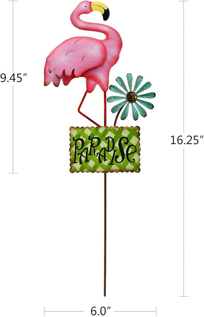 Metal Flamingo Garden Stakes Welcome Yard Sign Decorative Pink Flamingos Ornament Indoor Outdoor Party Stake Lawn Art Patio Backyard Flower Bed Decor (set of 2, S)