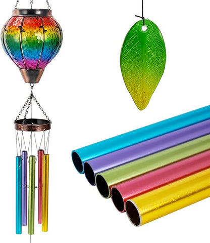 Starsoul Solar Wind Chimes for Outside, Rainbow Hot Air Balloon with Flickering Flame Solar Wind Chime, Glass Windchimes Outdoors Garden Decor, Gift for Mother's Day Mom Grandma