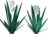Metal Agave Plant Garden Art, 2 Pack Tequila Rustic Sculpture, Rustic Metal Agave Plants for Yard Stakes, Garden Figurines, Outdoor Patio (2 PCS White Flowers)