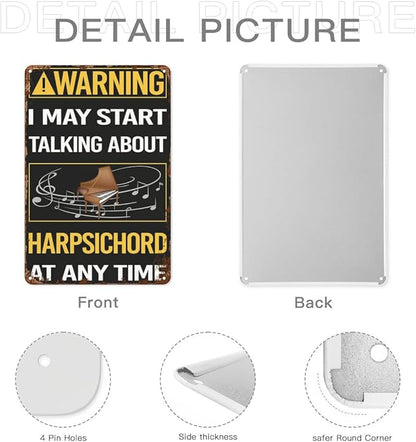 Vintage Tin Metal Funny Wall Decor Signs Warning Harpsichord Harpsichordist for Home,Garden,Patio,Office,Kitchen,8x12 Inches Retro Room Decorations
