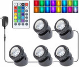Pond Lights with Timer, Submersible Fountain Lights Colored Underwater LED IP68 Waterproof Memory Dimmable Outdoor Spotlights for Pond Fountain Waterfall Water Landscape, 5 Lights