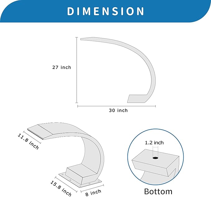 27'' Stainless Steel 304 Garden Cascade Waterfall & Pool Fountain, Silver Spray Water Curtain for Ground Ponds and Outdoor Waterfalls, Sheer Descent Water Feature