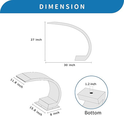 27'' Stainless Steel 304 Garden Cascade Waterfall & Pool Fountain, Silver Spray Water Curtain for Ground Ponds and Outdoor Waterfalls, Sheer Descent Water Feature