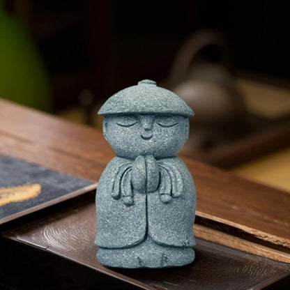 Mini Monk Buddha Statue Sandstone Statues Zen Monk Praying Statue Sculptures for Wealth Good Luck Feng Shui Decor Home Fish Tank Aquarium Garden (Style 15)