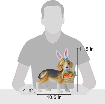 Cynkeyee Dog Garden Statue Decoration - Cute Puppy Beagle Statues with Bunny Ears Carrot Basket Figurines for Tabletop Self Floor Indoor Decor 11.5x4x10.5 inch