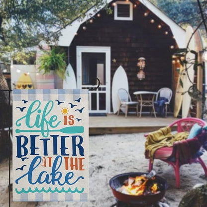 AVOIN colorlife Life Is Better At The Lake Garden Flag 12x18 Inch Double Sided Outside, Lakeside Holiday Yard Outdoor Decoration