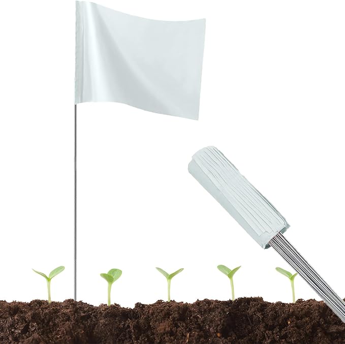 50Pack White Marking Flags, JIZHGRAD 15x4x5 Inch Marker Flags Use for Yard & Lawn, Boundary & Dog Training, Survey & Landscape, Sprinkler & Surveyor, Garden & Construction, High Visibility, Sturdy, Versatile, UV & Weather Resistant