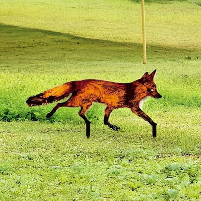 Toddmomy Fox Garden Sign Metal Animal Yard Stake Outdoor Decorative Lawn Ornament with Hollow Window Design for Patio and Courtyard