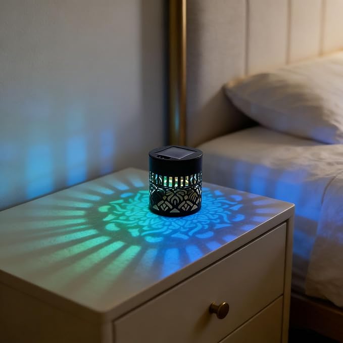 Decorative Solar Mandala Lights - Outdoor Metal Solar Powered Deck Step Wall Lights, Mandala Theme Waterproof Fence Mini Light for Garden Post Patio Backyard Yard Decor (Black, Green)