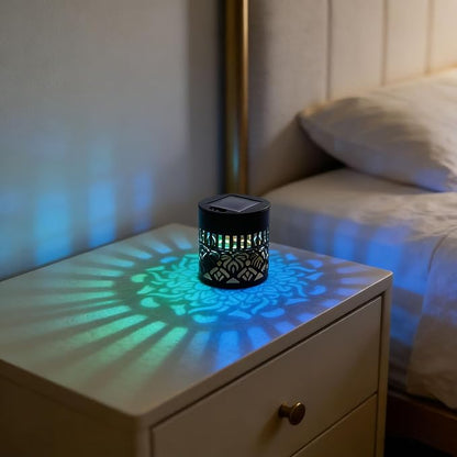 Decorative Solar Mandala Lights - Outdoor Metal Solar Powered Deck Step Wall Lights, Mandala Theme Waterproof Fence Mini Light for Garden Post Patio Backyard Yard Decor (Black, Green)