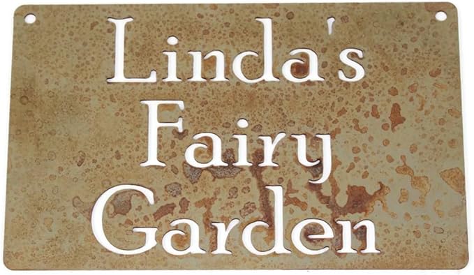 Classic Metal Garden Markers Clearance Items 20 to 33 Inches Tall (Linda's Fairy Garden (wall hanger), Naturally Rusted)