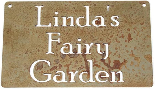 Classic Metal Garden Markers Clearance Items 20 to 33 Inches Tall (Linda's Fairy Garden (wall hanger), Naturally Rusted)