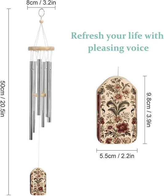 Wind Chimes for Outside,Red Stripes and Flowers Printed Cute Aluminium Windchimes Outdoors,Soothing Melodic Memorial Wind Chime for House Porch Patio Garden Balcony Decor
