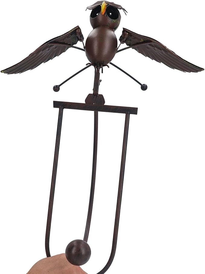 Haofy Iron Lawn Owl Sculpture, Brown Garden Art Bird Flapping Large Ornaments, Flying Owl Garden Art Decorative Stakes for Outdoor Yard