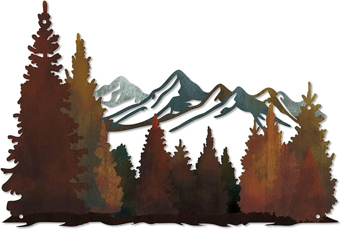 Putuo Decor Mountain Metal Wall Decor, Rustic Mountain Landscape Wall Art, Modern Farmhouse Pine Forest Scene Nature Hanging for Living Room Bedroom Office
