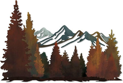 Putuo Decor Mountain Metal Wall Decor, Rustic Mountain Landscape Wall Art, Modern Farmhouse Pine Forest Scene Nature Hanging for Living Room Bedroom Office