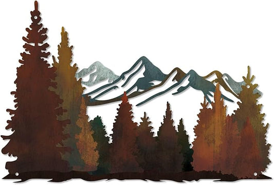 Putuo Decor Mountain Metal Wall Decor, Rustic Mountain Landscape Wall Art, Modern Farmhouse Pine Forest Scene Nature Hanging for Living Room Bedroom Office