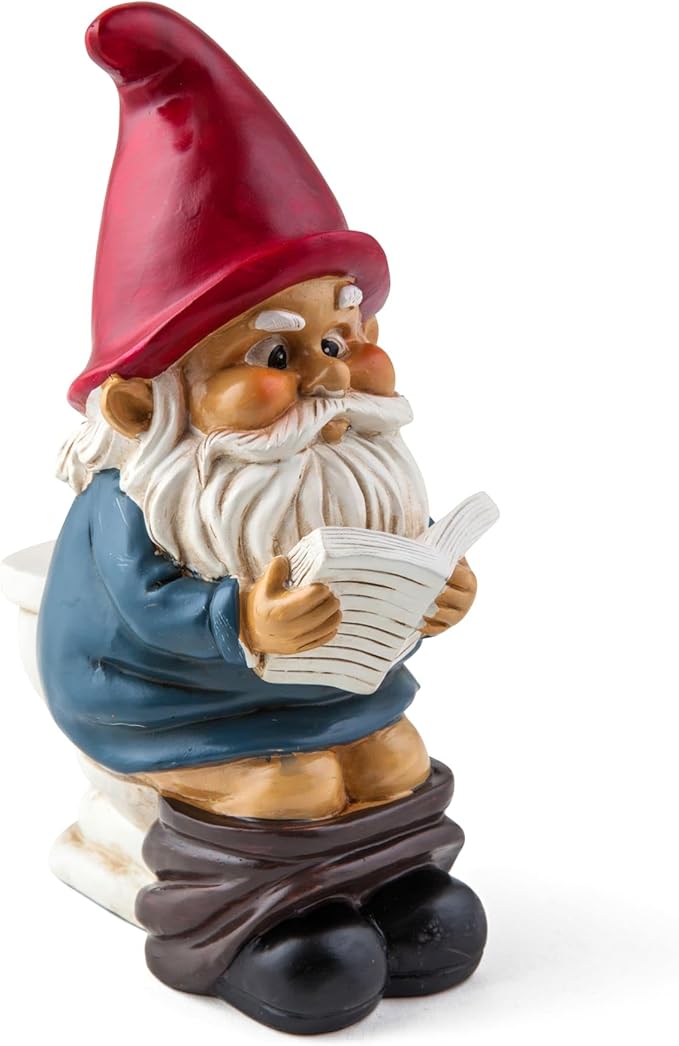 Funny Garden Gnome on a Throne, Durable Ceramic Statue Decoration, Weather-Proof Outdoor Gnomes for Yard Lawn Garden Decor, Housewarming Gag Gift - 9.5" Tall