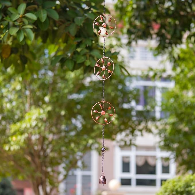 dreamysoul Rain Chains with Spinner Cups, Copper Creative Rain Catcher Chains for Gutters Downspout, Unique Rain Chain for Outside Garden Decor