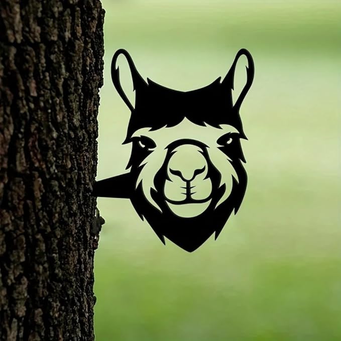 Funny Alpaca Garden Stake Animal Metal Art Silhouette Yard Tree Decor Stake for Fence Mount Garden Decor Lawn Yard Outdoor Statue, Black