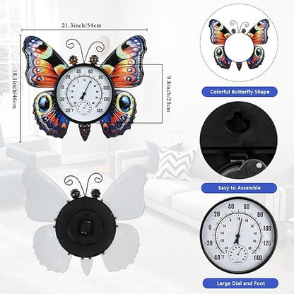 Large Outdoor Thermometer, Printed Butterfly Metal Indoor Wall Thermometer, 23.6" Outside Thermometer with Large Number for Patio Home Room Decor