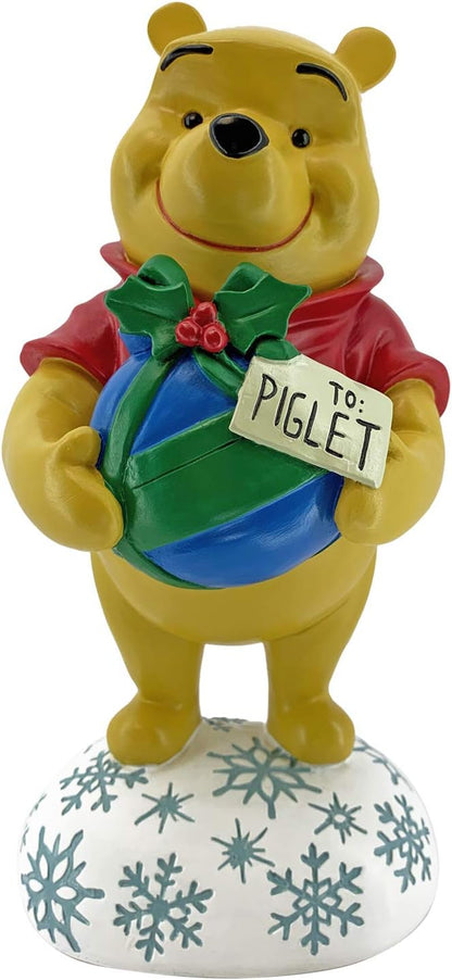 Disney Winnie The Pooh with Gift Christmas Outdoor Garden Statue, 10 inches Tall, Officially Licensed Disney Product