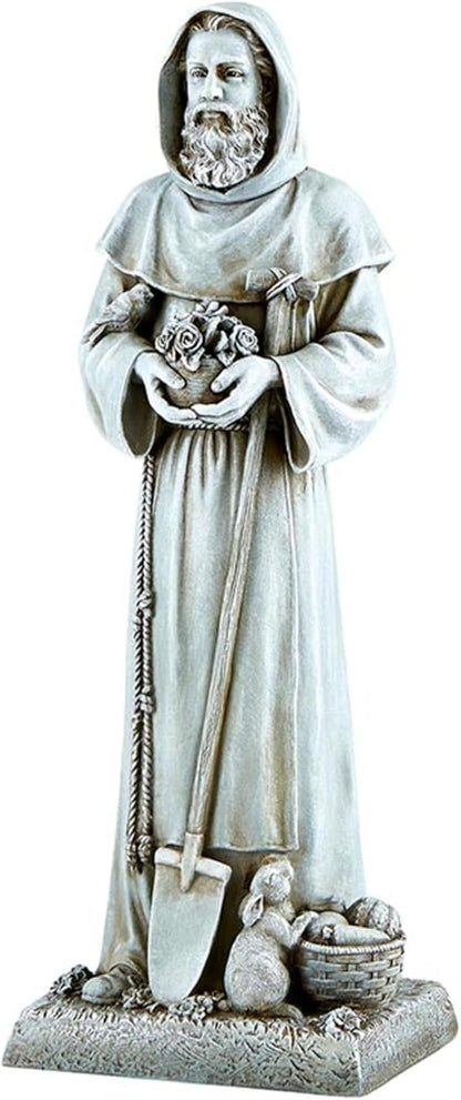 Needzo Saint Fiacre Garden Statue, Religious Resin Outdoor Home Decor, Gift for Gardeners and Horticulturists, 12 Inches