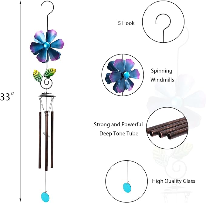 Taman Wind Chimes for Outside - 33" Wind Spinner Decorative Memorial Sympathy Mother Gift for Home, Outdoor, Yard, Patio,Garden Decor