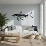 LIFFY Metal Shark Wall Decor, 36 Inch Large Fish Wall Art with Glass Accents, Hanging Ocean Theme Artworks Sculpture Decorations for Indoor Outdoor, Unique Nature Gift for Sharks Lover