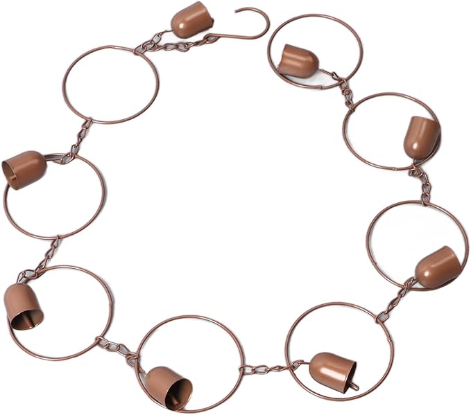 Hanging Rain Chime Metal Rain Chain Garden Wind Chimes 8 Bells Chimes, 47in Beautiful Sound Decorative Bell Shaped Rain Chain for Gutter Drainage Eaves Drains Downspouts