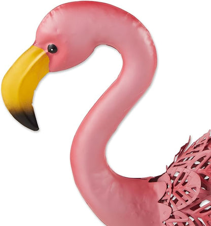 Zingz & Thingz Durable Iron Outdoor Décor Flamingo Solar Garden Stake, 18.5x7x27, Leaning