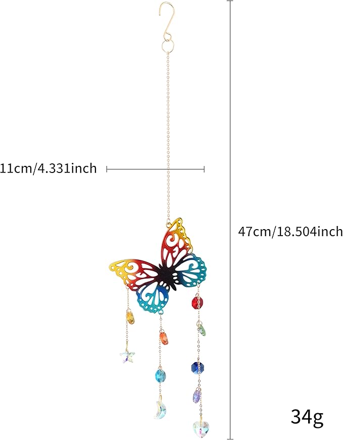 Butterfly Crystal Suncatcher, Hanging Garden Suncatchers, Butterfly Crystal Decoration for Window & Garden, Decorative Hanging Ornament