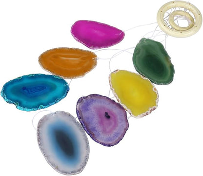 Yoption Wind Chimes Unique Colorful Natural Agate Slices Wind Chimes for Home Garden Decoration Figurine, 27-31 inch