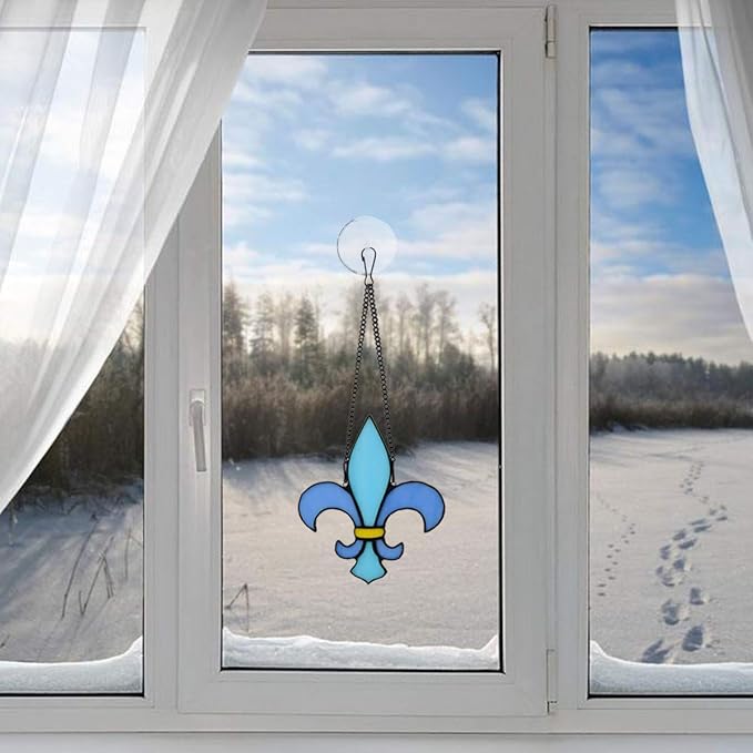 Fleur De Lis Decor Stained Glass Window Hangings,Handmade Housewarming Gifts for New House, Fleur De Lis Decoration Birthday Gift for Men,Christmas Decortion Gifts for Women
